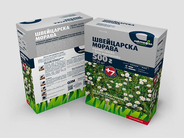 Опаковка за тревна смеска Швейцарска норава. Клиент: Джи Би Ем Комерс