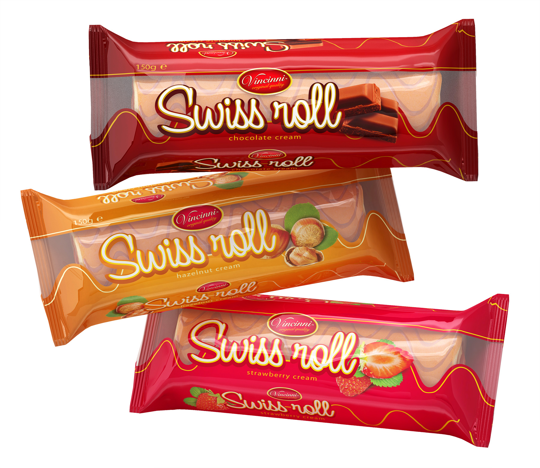 Серия опаковки за Vincinni Swiss Roll. Клиент: Макпрогрес